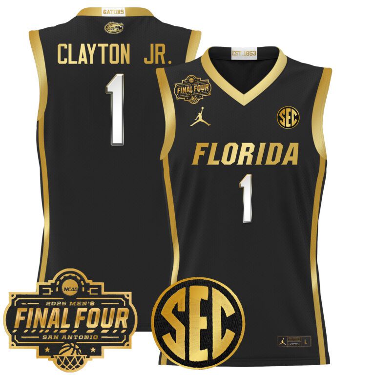 Men Florida Gators #1 Clayton Jr black 2025 Final Four Patch NCAA Jerseys